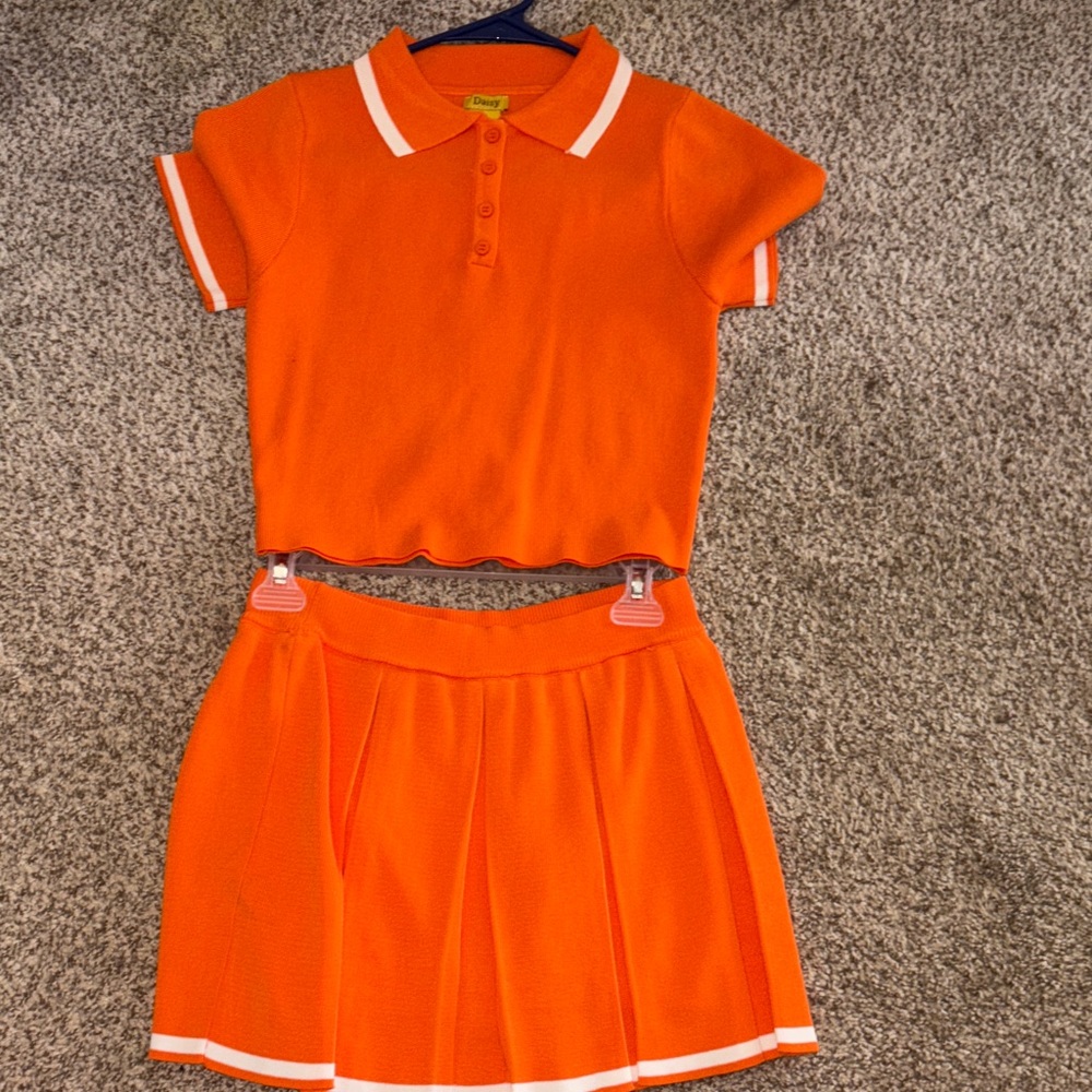 Orange Polo Top and Skirt Set